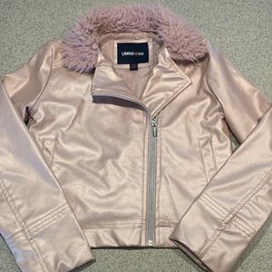 Kids short pink faux leather jacket